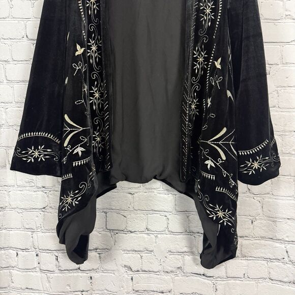 Miss Me Black Velvet Embroidered Cardigan Jacket Boho Gypsy Lagenlook - Picture 5 of 9